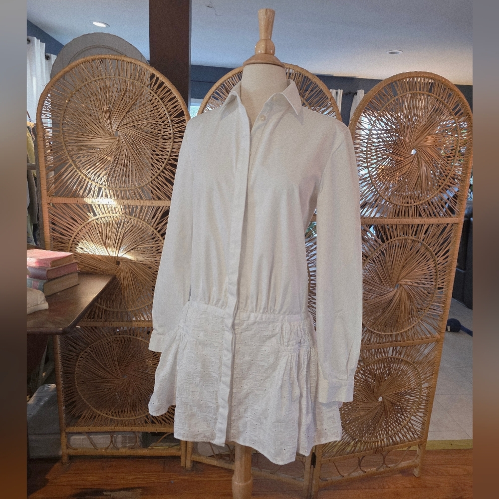 **Hold**Thakoon Button Down Shirt Dress Eyelet Flare Size 4 - Picture 2 of 10